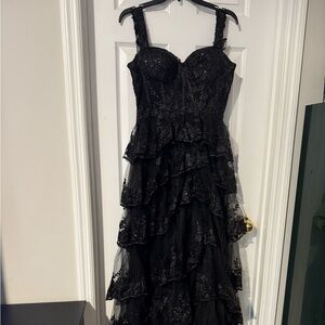 Black Ruffled Tiered Gown